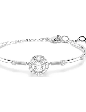 Bracciale rigido Constella, Taglio Round, Dancing stone, Bianco, Placcato rodio OS - Swarovski - FashionsVida