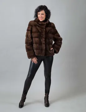 Chaqueta de pelo de mujer de visón con cuello barco - De la Roca - FashionsVida