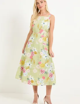 Womens Petite Floral Check Ottoman Midi Dress - Green - Size 18 Uk - Wallis - FashionsVida