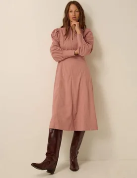 Cord Blouson Sleeve Midi Shirt Dress Pink female - Monsoon - FashionsVida