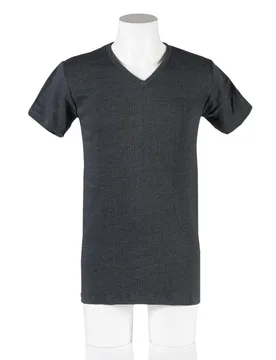 Mens 1 Pack Heat Holders V Neck Short Sleeved Thermal Vest Charcoal XXXL - Grey - Size: 3X-Large - SockShop - FashionsVida