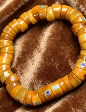 Tibetan-style aged yak bracelet with multi-gemstone inlay and carved large intestine bone beads, single-loop Buddhist praye - Aliexpress - FashionsVida