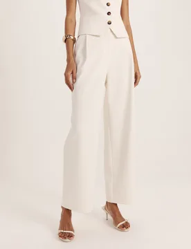 High Waist Straight Leg Trousers White female - Saba - FashionsVida