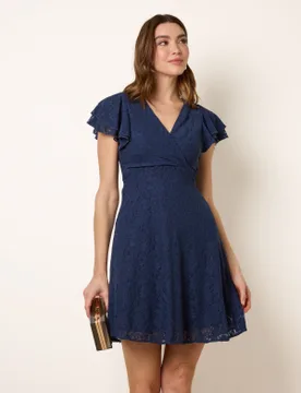 Lace Angel Sleeve Mini Dress - 16 / NAVY - female - Blue Vanilla - FashionsVida