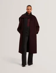 Wool Rich Reversible Longline Duster Coat Burgundy female