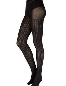 Women's 1 Pair Chunky Cable Knit Tights Black S-M - Black - Size: Small - Charnos - FashionsVida