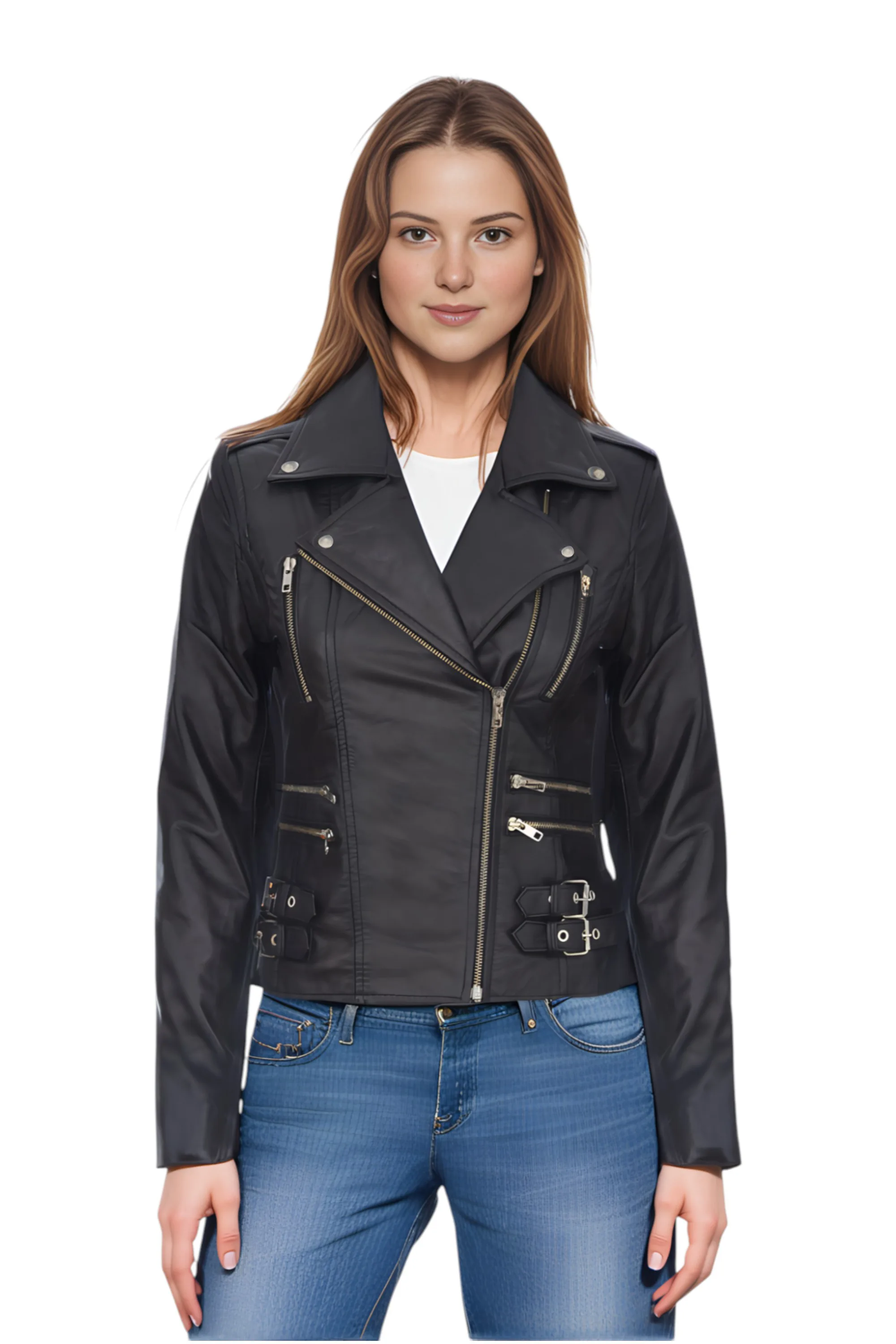 Womens Black Brando Biker Jacket-Constantia Lamb Leather - Size 20 Uk - Infinity Leather - FashionsVida