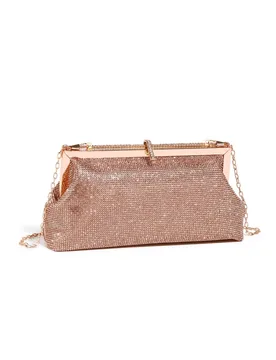 Women's Fiora Diamante Glittering Evening Clutch Bag in Rose Gold - Rose Gold - Size: One Size - Fontanella Fashion - FashionsVida