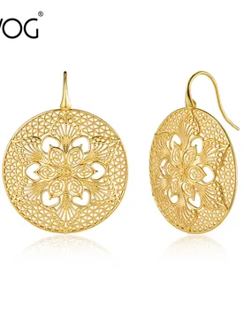 IVOG Hollow Out Floral Pattern Design Pendant Earrings For Women Gold Color Circle Earring Fashion Jewelry Gifts - Aliexpress - FashionsVida