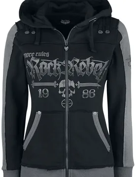 Rock Kapuzenjacke - Schwarze Kapuzenjacke mit Rock Rebel und Skull-Prints - S bis 5XL - für Damen - Größe S - schwarz - Frauen - female - Rock Rebel by EMP - FashionsVida
