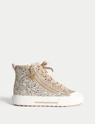 Kids' Glitter High Top Trainers (4 Small - 6 Large) Gold Female
