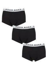 Mens 3 Pack BOSS Plain Cotton Stretch Trunks Black Logo Extra Large - Black - Size: Extra Large