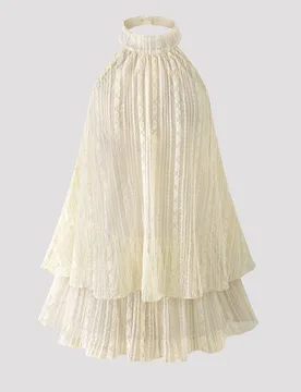 Pieza Vestido para niña preadolescente, cuello alto, cuello halter, hombros descubiertos, tejido de punto, encaje, tela jacquard, vestido de dama, pr - Shein - FashionsVida