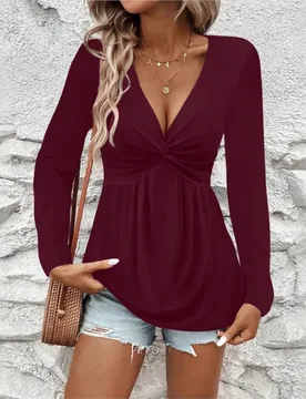Autumn Winter New Women's Twisted Solid Color Long Sleeve Sexy V-neck Hoodie Women's Casual Long Sleeve T-shirt Ropa Mujer - Aliexpress - FashionsVida