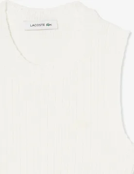 Vestido plisado de canalé de mezcla de algodón en de manga sin mangas - Lacoste - FashionsVida