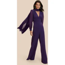Mono de mujer largo de pantalón palazzo y escote en v