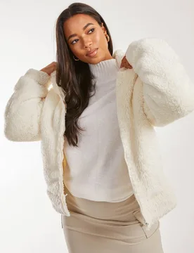 Women's Teddy Hoodie in Ivory Size: Small - Ivory - Size: S - Pink Vanilla - FashionsVida