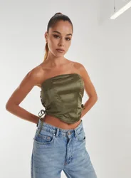 Womens Lace Up Corset Top - Khaki - Size Small