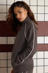 Women's Petite Contrast Zip Jacket in Chocolate Size: 8 - Chocolate - Size: 8
