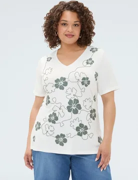 Camiseta de mujer de viscosa con estampado floral y bordado ajuste y diseño para el máximo confort - Fiorella Rubino - FashionsVida