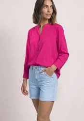 Arm Bluse mit Split Neck female Pink