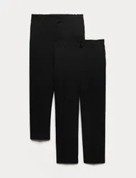 Pack Girls' Regular Leg Slim Waist School Trousers Black female