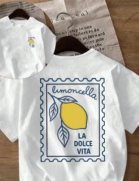 Camiseta de mujer talla grande estilo italiano de verano con estampado de limón, estilo artístico minimalista casual blanco 1XL - Shein - FashionsVida