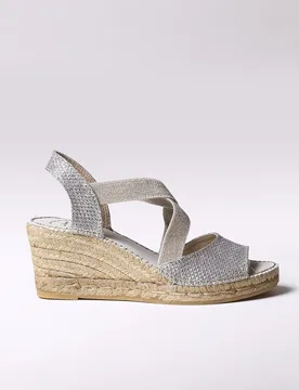 Alpargatas de cuña de mujer de tejido brillante con elásticos - Toni Pons - FashionsVida