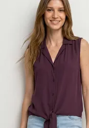 Blusentop mit Bowling-Kragen und Knoten female Rot