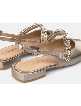 Zapatos de salón de mujer destalonado con puntera redondeada y con tira de pedrería - Alma en Pena - FashionsVida