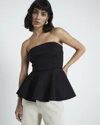 Womens Peplum Top Black Bandeau - Size 10 Uk