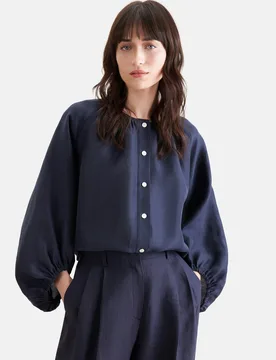Tunikabluse mit Volumenärmel aus Leinen Mix Blau 34 - Seidensticker - FashionsVida