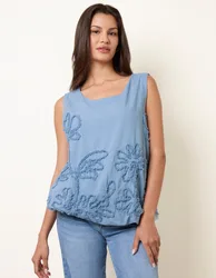 Puffball Flower Top - ONE / DENIM - female