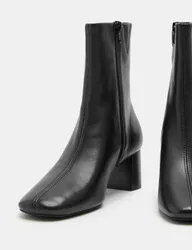 Leather Block Heel Sock Boots Black female