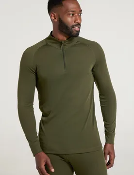 Talus' Mens Base Layer Top Long Sleeve Zip Neck Comfy Thermal Sweater Khaki - Size X-Small - Mountain Warehouse - FashionsVida