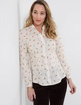 Women's Button Through Dog Print Shirt in White Size: 8 - White - Size: 8 - Joe browns - FashionsVida