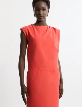 Women's Tailored Pleat Neck Pocket Detail Midi Dress in Red Size: 14 - Red - Size: 14 - Karen millen - FashionsVida