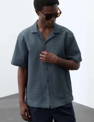 Geometric Jacquard Short Sleeve Shirt Navy Mix male