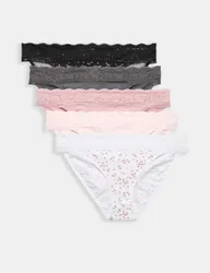 Pack Cotton & Lace Bikini Knickers Black Mix female