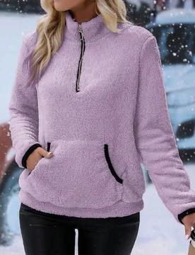 Sudadera con capucha de forro polar con bolsillo con cremallera para mujer, abrigo de invierno, invierno para mujer, térmica, tops de manga larga par - Shein - FashionsVida