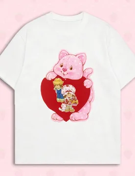 Camiseta de verano para mujer, estampado lindo de gato & corazón, estilo casual holgado, adecuado para look diario de chica dulce, blanco XXL - Shein - FashionsVida