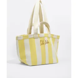 Bolso de playa maxi de algodón a rayas con asas de hombro