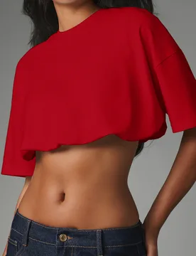 Top corto holgado y cuadrado con bajo festoneado, cuello redondo y mangas cortas, para verano, festival, fiesta y noche de fiesta XL - Shein - FashionsVida