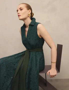 Vestido midi camisero con encaje - Woman Fiesta El Corte Inglés - FashionsVida