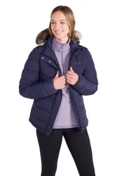 Women's 'Comfort' Warm Padded Fur Hood Outdoor Puffer Full Zip Winter Jacket in Navy Size: 20 - Navy - Size: 20