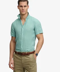 Superdry Herren Leinenhemd mit Stickerei Green - Größe: Xxl