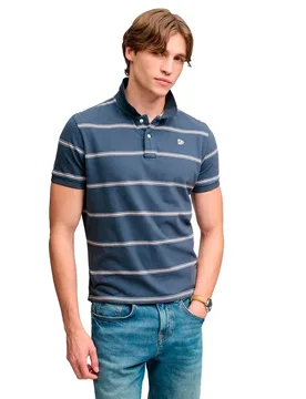 Polo A Maniche Corte Vintage Stripe Standard Navy Stripe XL - Superdry - FashionsVida