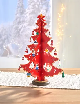 Holz-Weihnachtsbaum mit Baumschmuck zum Dekorieren rot - Eldo - FashionsVida