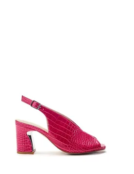 Women's 'Love' Mocc Croc Heeled Sandals in Pink Size: 3 - Pink - Size: 3 - Moda in Pelle - FashionsVida