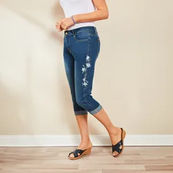 Capri-Jeans dunkelblau bestickt